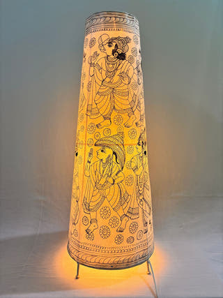 Vishwaroopa Dashavatara Lamp Conical Leather Lamp - White