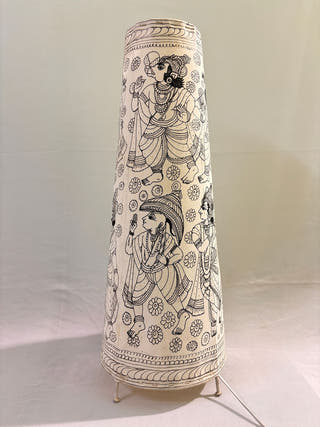 Vishwaroopa Dashavatara Lamp Conical Leather Lamp - White