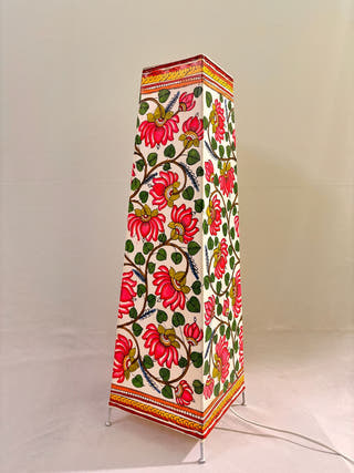 Lotus Hand Painted Leather Floor Lamp - Pink