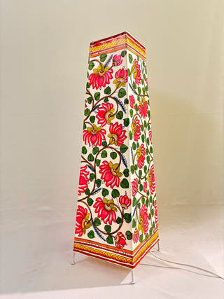 Lotus Hand Painted Leather Floor Lamp - Pink