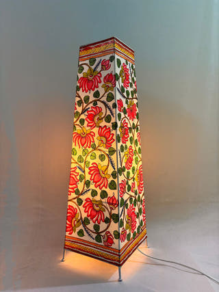 Lotus Hand Painted Leather Floor Lamp - Pink