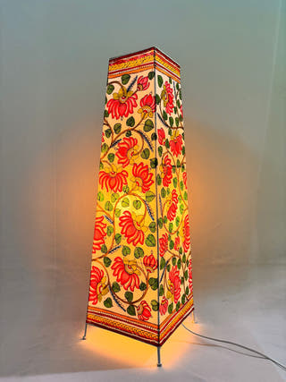 Lotus Hand Painted Leather Floor Lamp - Pink