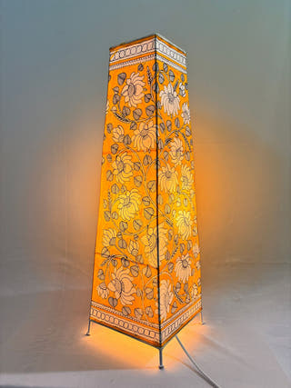 Lotus Hand Painted Leather Floor Lamp - Yellow