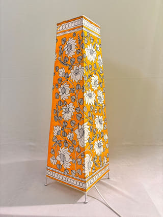 Lotus Hand Painted Leather Floor Lamp - Yellow