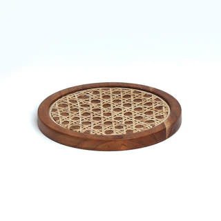 Rosemary Brown Walnut Disc Wicker Trivet