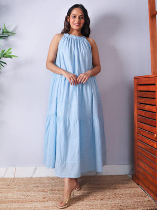 Angelina Cotton Dobby Dress Sivaka India Blue