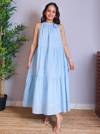 Angelina Cotton Dobby Dress Sivaka India Blue