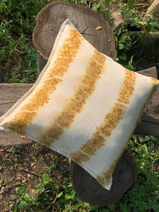 Ecoprinted handwoven Cushion Cover Mellow White Bageeya