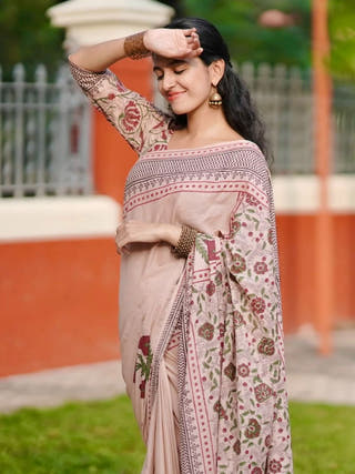 Nayana Hand Block Printed Cotton Saree