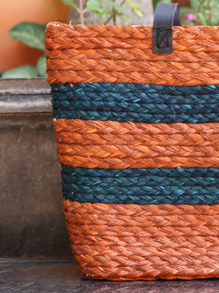 Blue Orange Tote Bag with Zipper & Lining