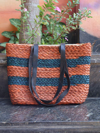 Blue Orange Tote Bag with Zipper & Lining