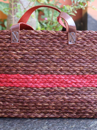 Brown & Red Sabai Grass Shopping Bag