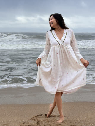 Spring Serenade White Jamdani Dress