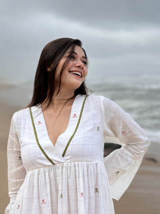 Spring Serenade White Jamdani Dress