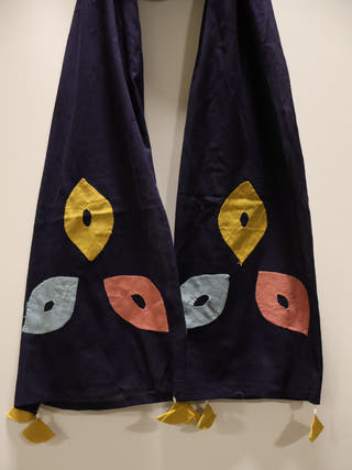 Hand Applique Cotton Stole | Blue