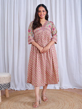 Roohi Flared Cotton Dress Sivaka India Brown