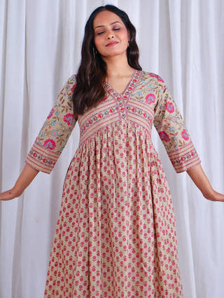 Roohi Flared Cotton Dress Sivaka India Brown