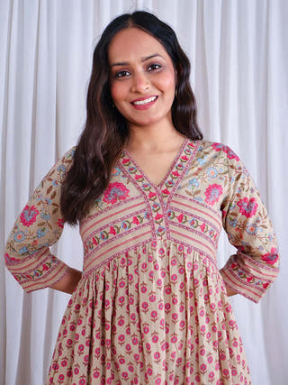 Roohi Flared Cotton Dress Sivaka India Brown