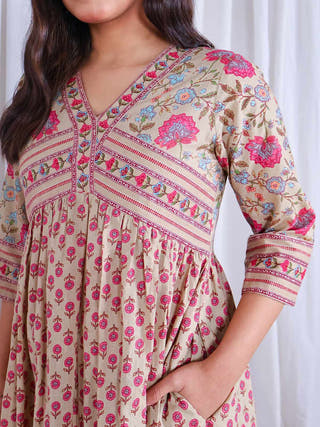 Roohi Flared Cotton Dress Sivaka India Brown