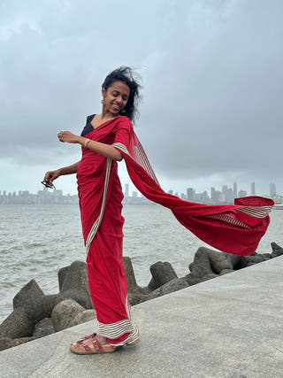 Fiery Rani Red Patchwork Cotton Saree