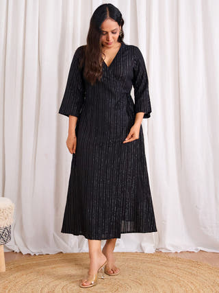 Kashish Wrap Black Dress Sivaka India Black