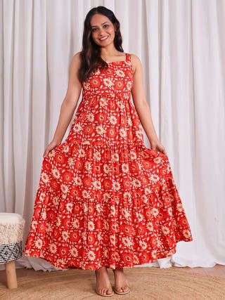 Maple Cotton Tiered Dress Sivaka India Orange