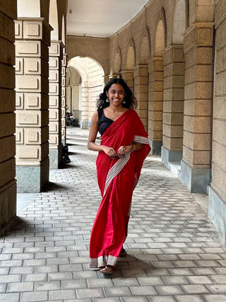 Fiery Rani Red Patchwork Cotton Saree