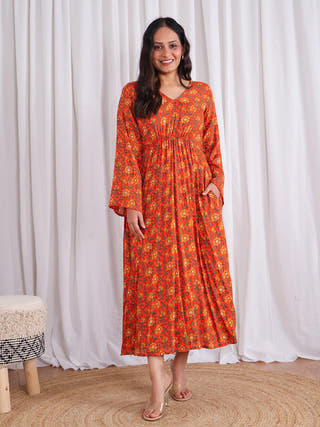 Miranda Flare Modal Dress Sivaka India Orange