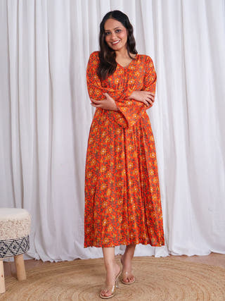 Miranda Flare Modal Dress Sivaka India Orange