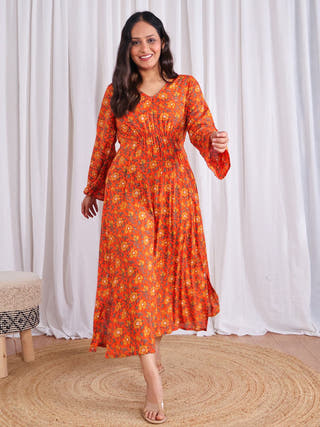 Miranda Flare Modal Dress Sivaka India Orange