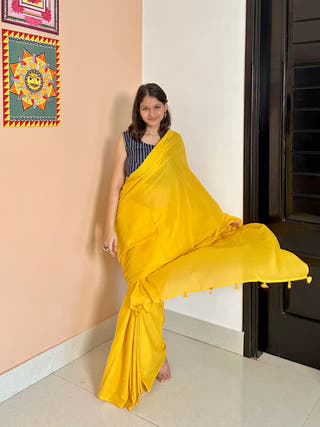 Glow Getter Yellow Mul Cotton Saree