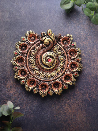 Peacock Eleven Diya Plate