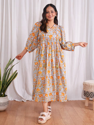 Rachel Mul Cotton HandBlock Print Cotton Midi Dress