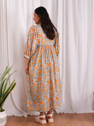 Rachel Mul Cotton HandBlock Print Cotton Midi Dress