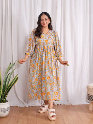 Rachel Mul Cotton HandBlock Print Cotton Midi Dress