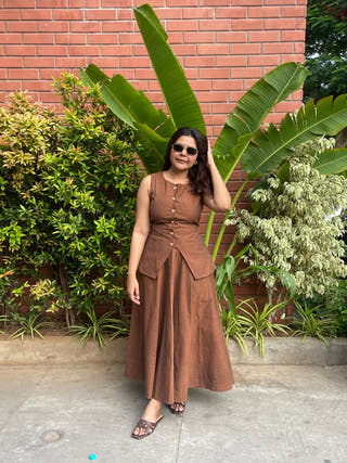 Mocha Muse Co-Ord Set With Waistcoat And Skirt