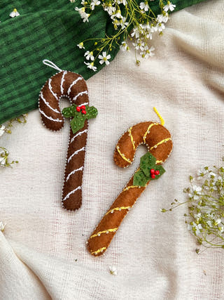 Gingerbread Candy Stick Christmas Ornaments | Set of 2