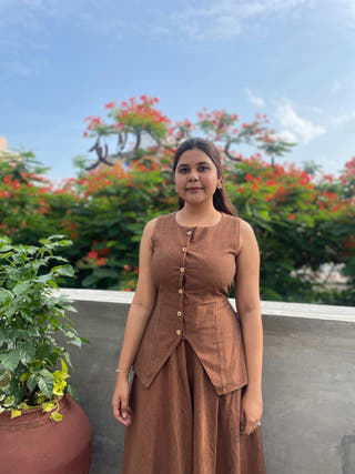 Mocha Muse Co-Ord Set With Waistcoat And Skirt