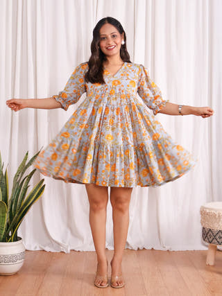 Rachel Mul Cotton HandBlock Print Short Cotton  Dress