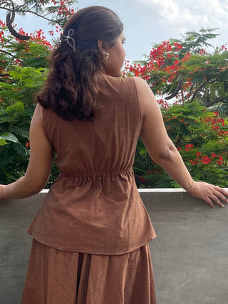 Mocha Muse Co-Ord Set With Waistcoat And Skirt