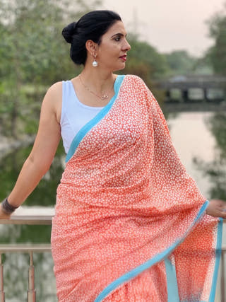 Oorja Heritage Hand Block Printed Pure Cotton Striped Saree