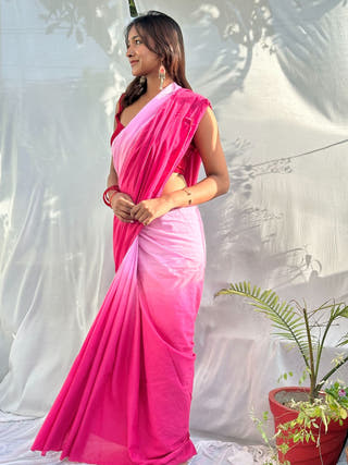 Sakura Pink Ombre Cotton Saree
