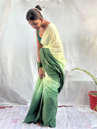 Hariyali Green Ombre Mul Saree