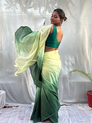 Hariyali Green Ombre Mul Saree