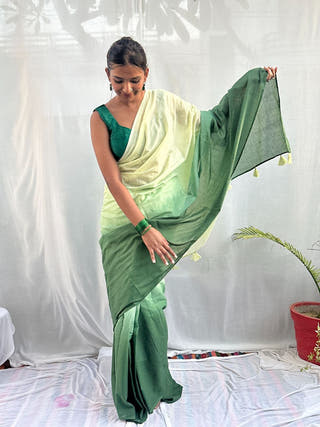 Hariyali Green Ombre Mul Saree