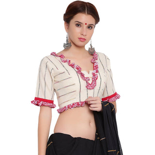 Bengali Traditional Blouse In Khesh Fabric White Prathaa