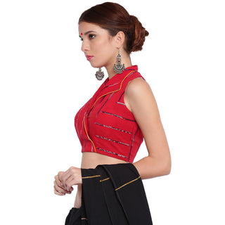 Khesh Blouse With Jacket Collar Red Prathaa