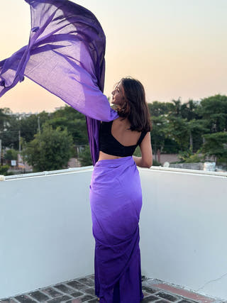 Gulrang Purple Ombre Mul Saree