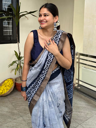 Neelima Blue Batik Chanderi Silk Saree
