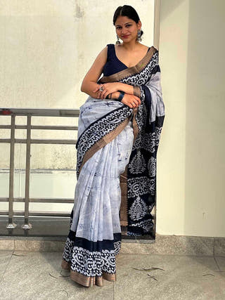 Neelima Blue Batik Chanderi Silk Saree